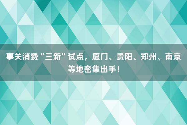 事关消费“三新”试点，厦门、贵阳、郑州、南京等地密集出手！
