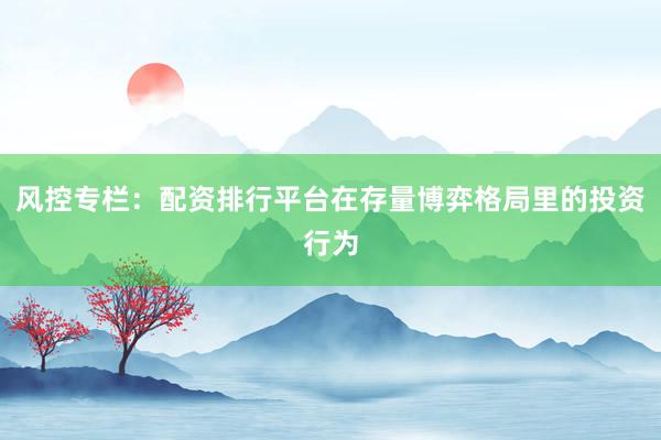 风控专栏：配资排行平台在存量博弈格局里的投资行为